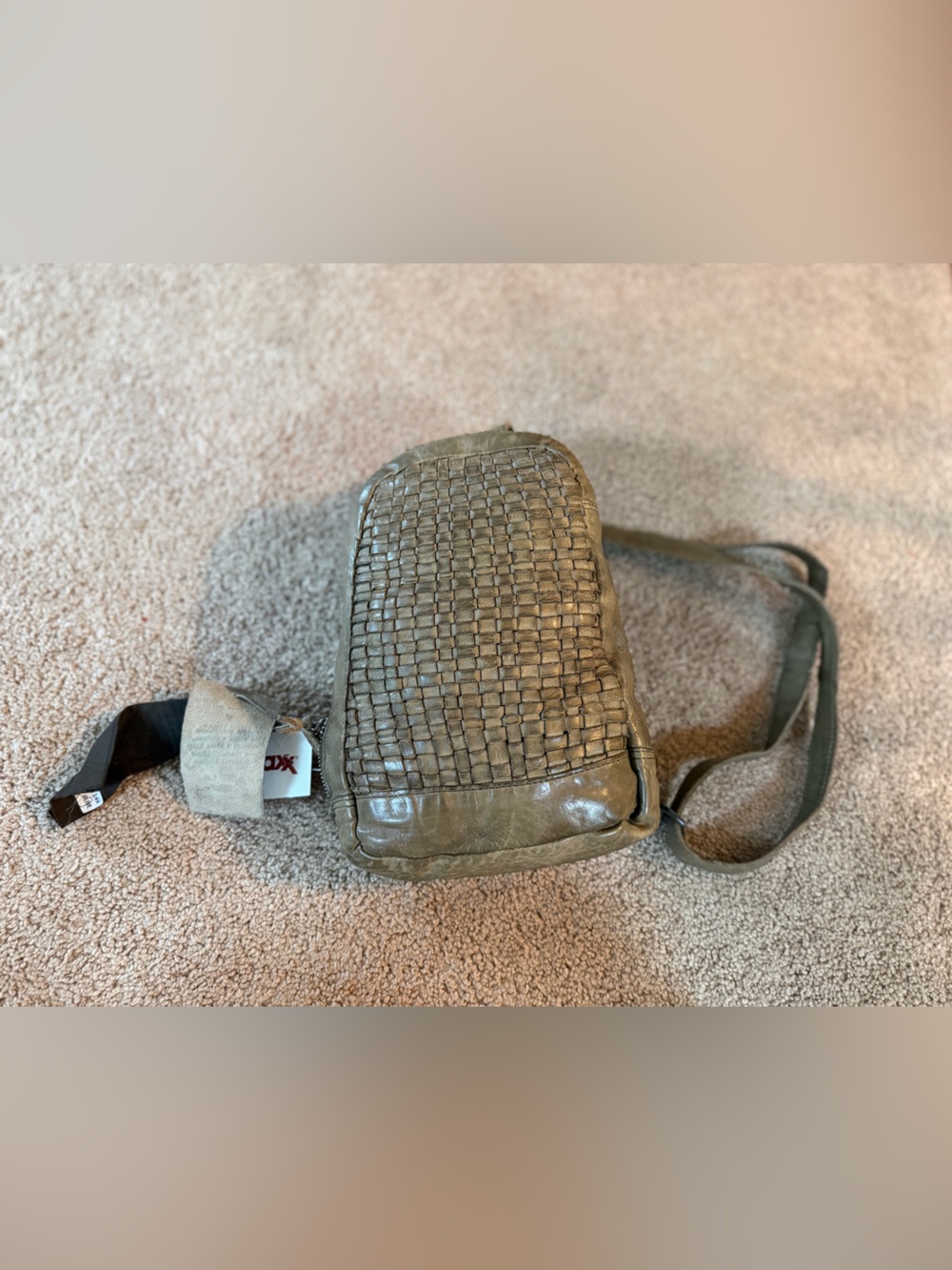 Woven Leather Crossbody Backpack - Olive Green